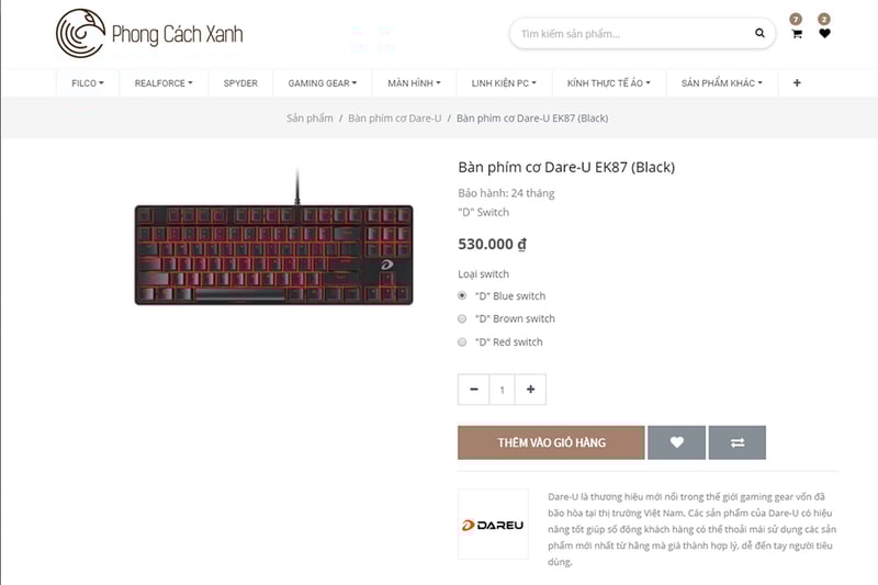 Giá trên một trang web bán hàng